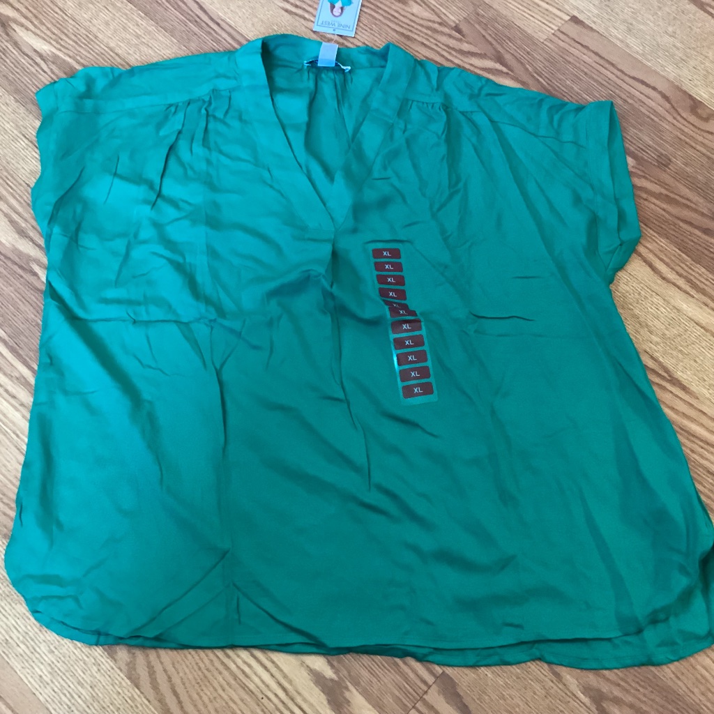 Nine West Blarney Green V~Neck Short Sleeve Tunic Size Xl